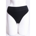 Blue Sky La Thong in Black on a mannequin against a white background, showing the front view. 