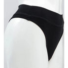 Blue Sky La Thong in Black on a mannequin against a white background, showing the side view. 