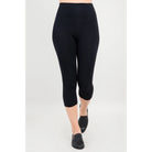 Blue Sky Riley Capris in Black shown on a model against a white background, from the front view. 