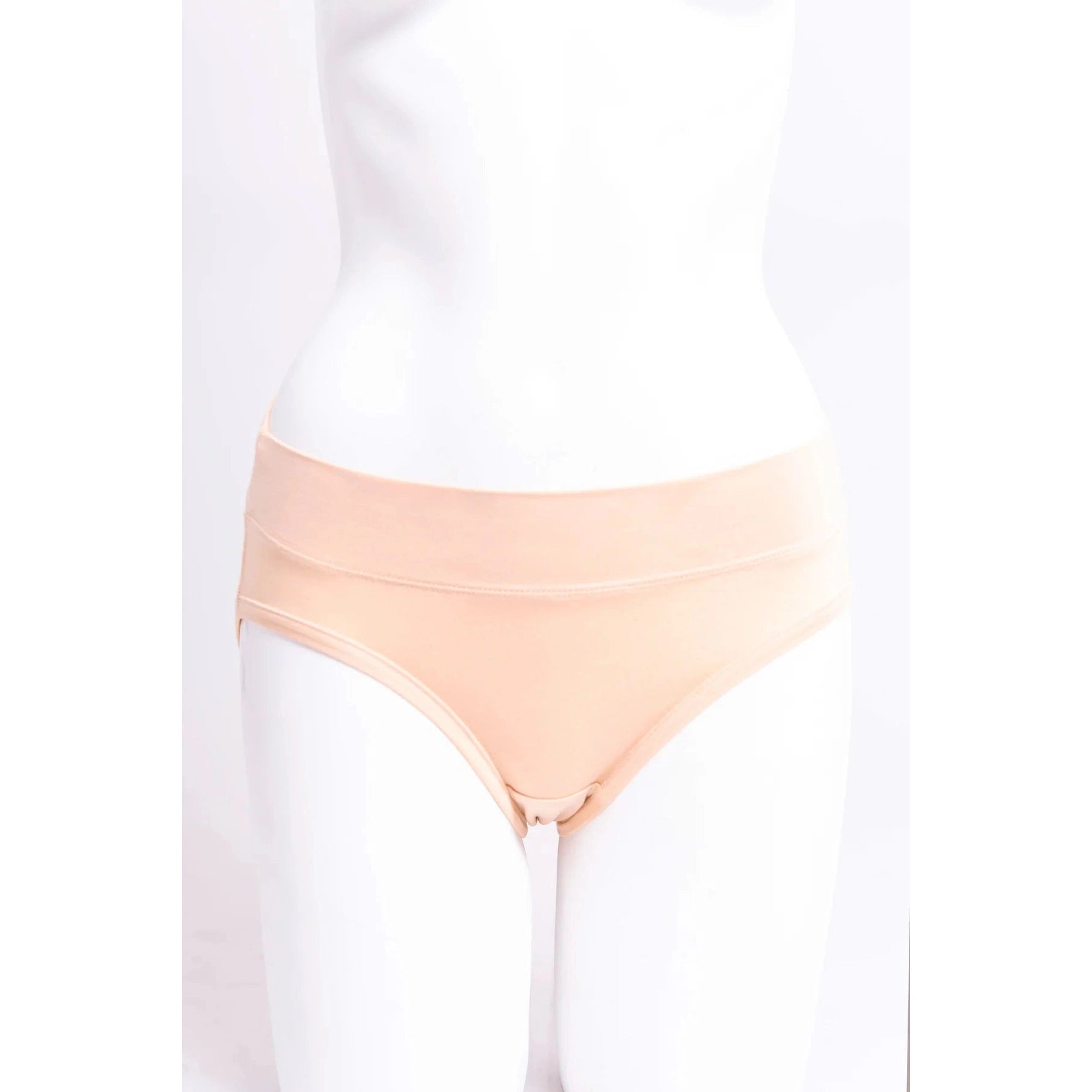 Blue Sky The Hipster panty in beige shown on a mannequin, from the back view. 