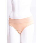 Blue Sky The Hipster panty in beige shown on a mannequin, from the front view. 