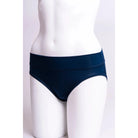 Blue Sky The Hipster panty in Indigo blue shown on a mannequin against a white background, from the front view.