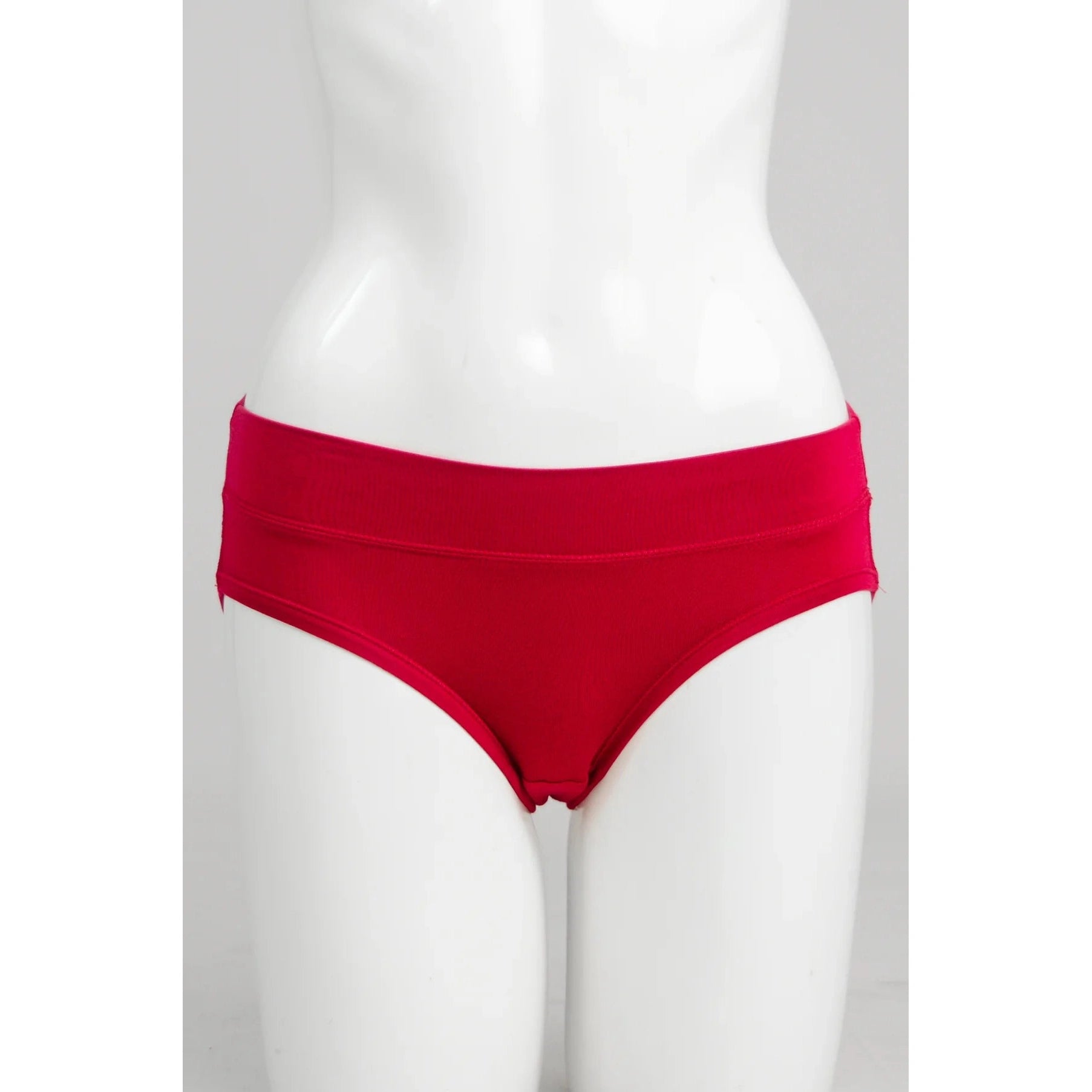 Blue Sky The Hipster panty in Lipstick Red shown on a mannequin against a white background, from the front view. 