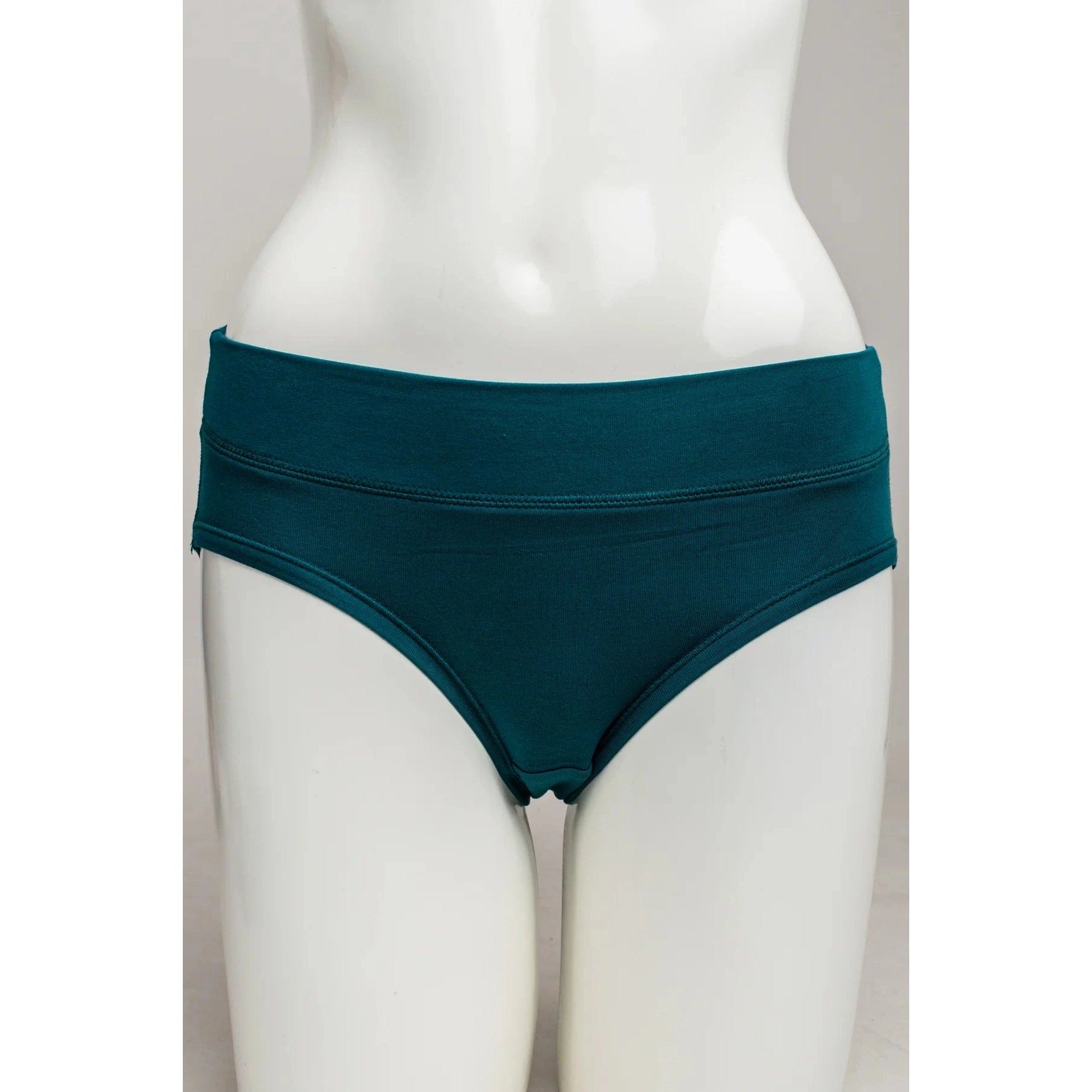 Blue Sky The Hipster panty in Teal shown on a mannequin, from the front view. 