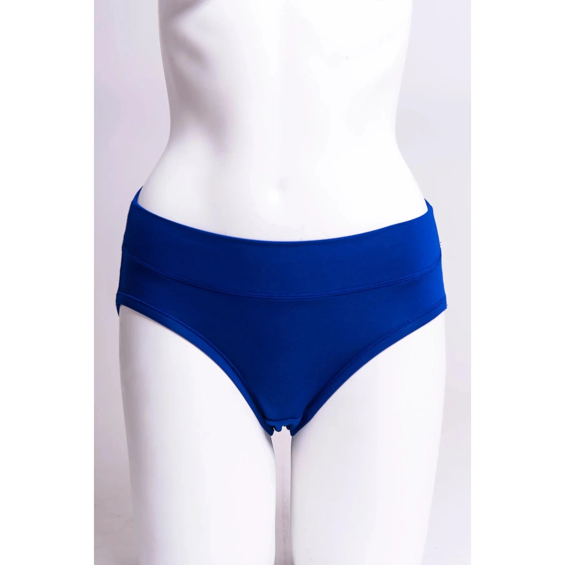Blue Sky The Hipster panty in Violet Blue shown on a mannequin against a white background, from the front view. 