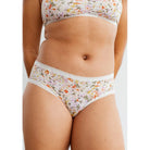 The Micro Hipster in Botanic panty shown on a model wearing a matching bralette. 