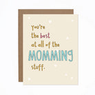 Greeting card with colorful text on a beige background