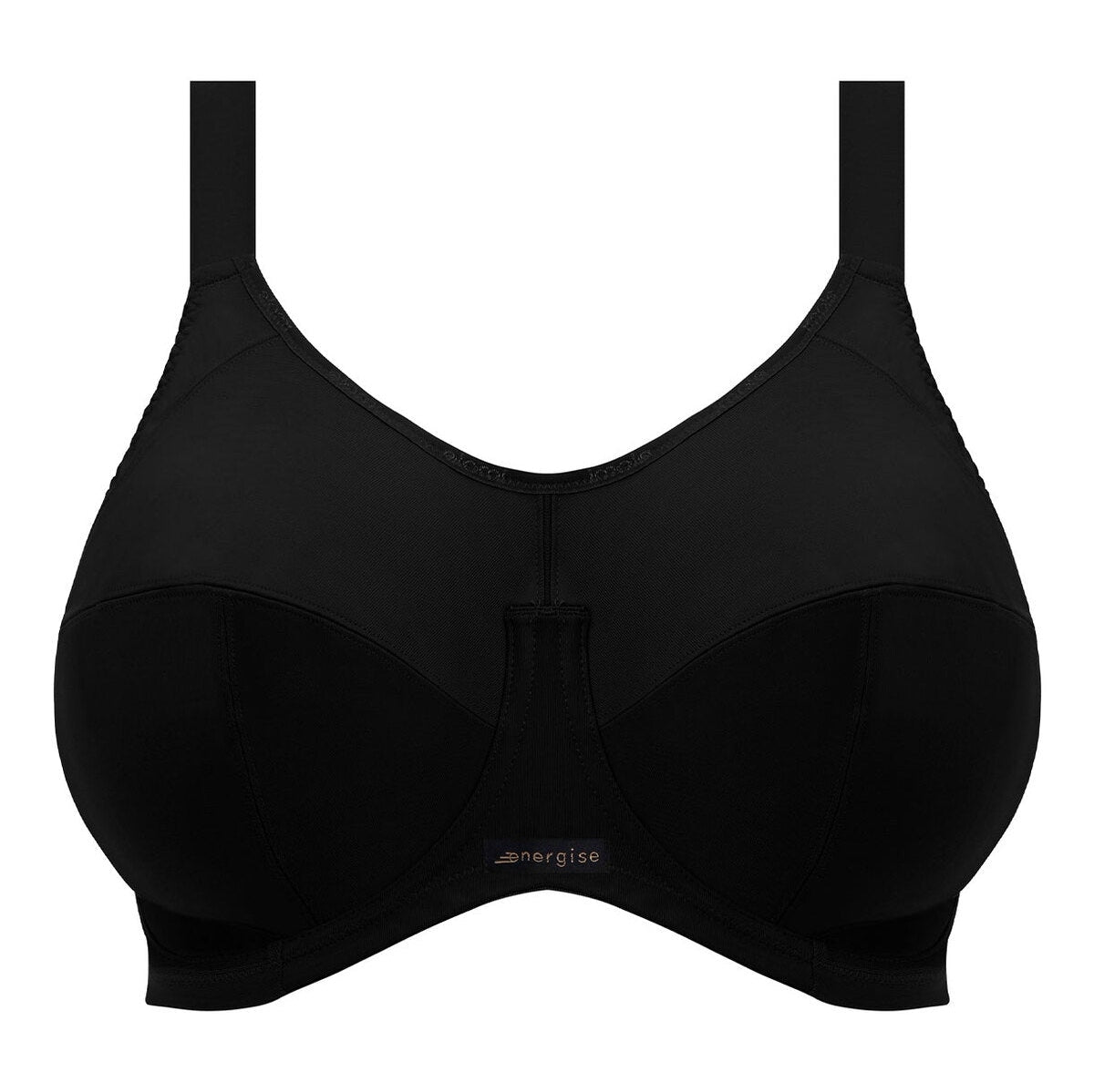 Elomi Energise Sports Bra in Black against a white background. 