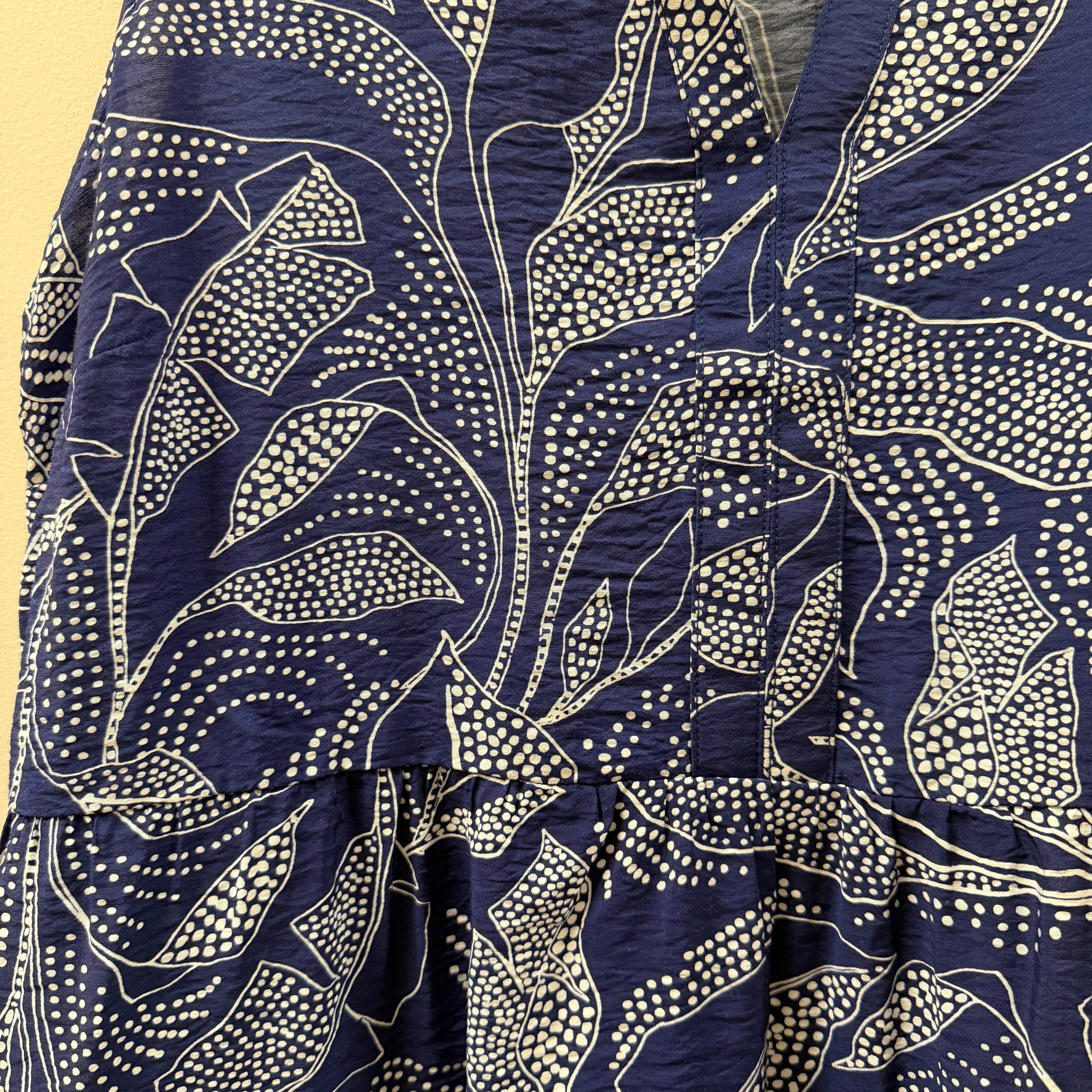 Navy blue fabric with white floral pattern