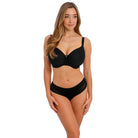 Fantasie Envisage Spacer Bra in Black shown on a model against a white background, with a matching panty.