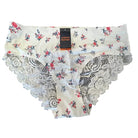Rufina Microfiber Bikini panty with lace in Ivory with floral pattern against a white background. 