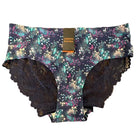 Rufina Microfiber Bikini panty with lace in Navy Floral against a white background. 