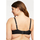 Montelle Sublime Spacer Bra in black shown on a model against a white background, from the back view. 