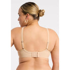 Montelle Sublime Spacer bra in Sand shown on a model against a white background from the back view. 