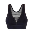 Harmony Wireless Sports Bra in black shown against a white background. 