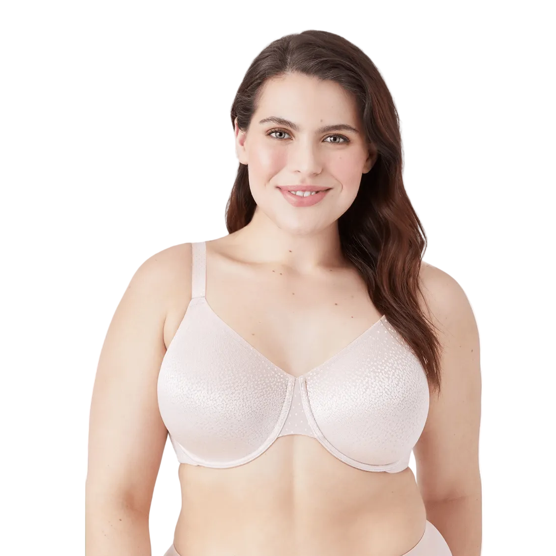 Back Appeal Seamless Bra in Rose Dust shown on a model against a white background. 