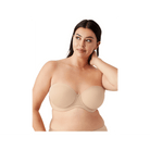 Wacoal Red Carpet Strapless Bra beige bra shown on model. 