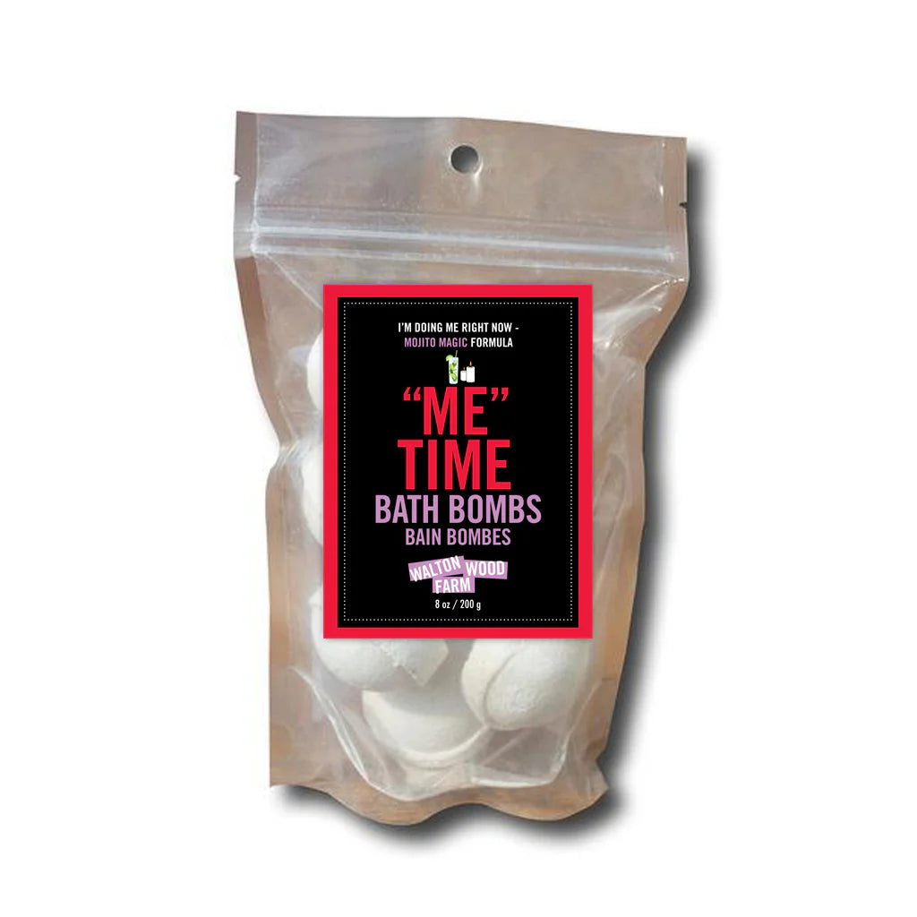 Packaged bath bombs with a label on a white background